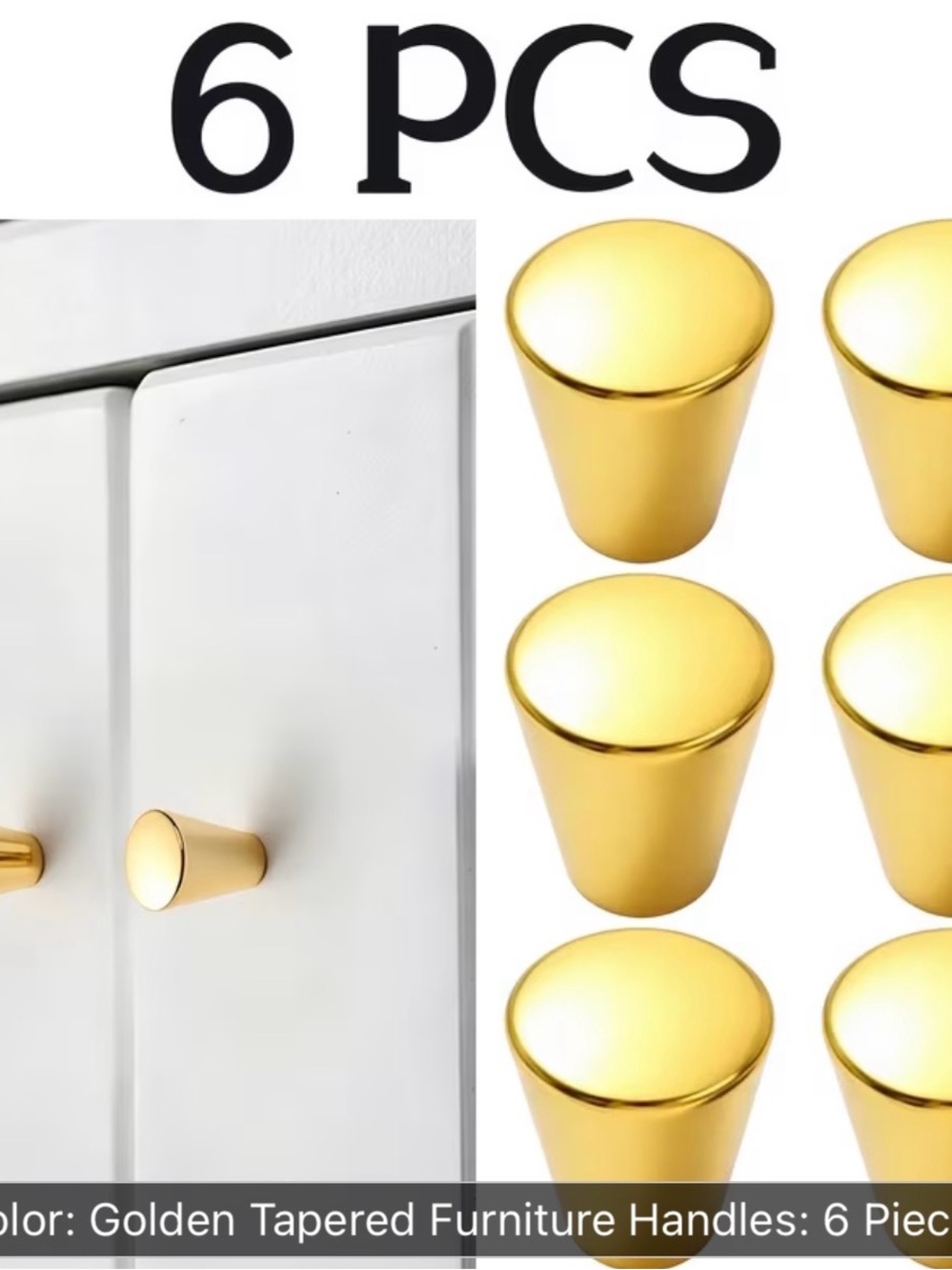6-Pack Gold Tapered Furniture Knobs - Sleek Home Wall Decor
